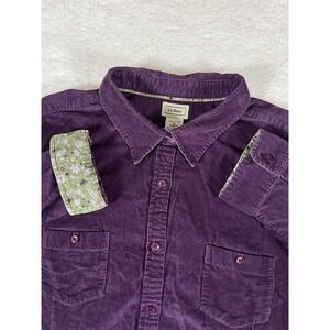L.L. Bean Purple Corduroy Flip Cuff Long‎ Sleeve Btn Up Shirt Women's XL Pockets